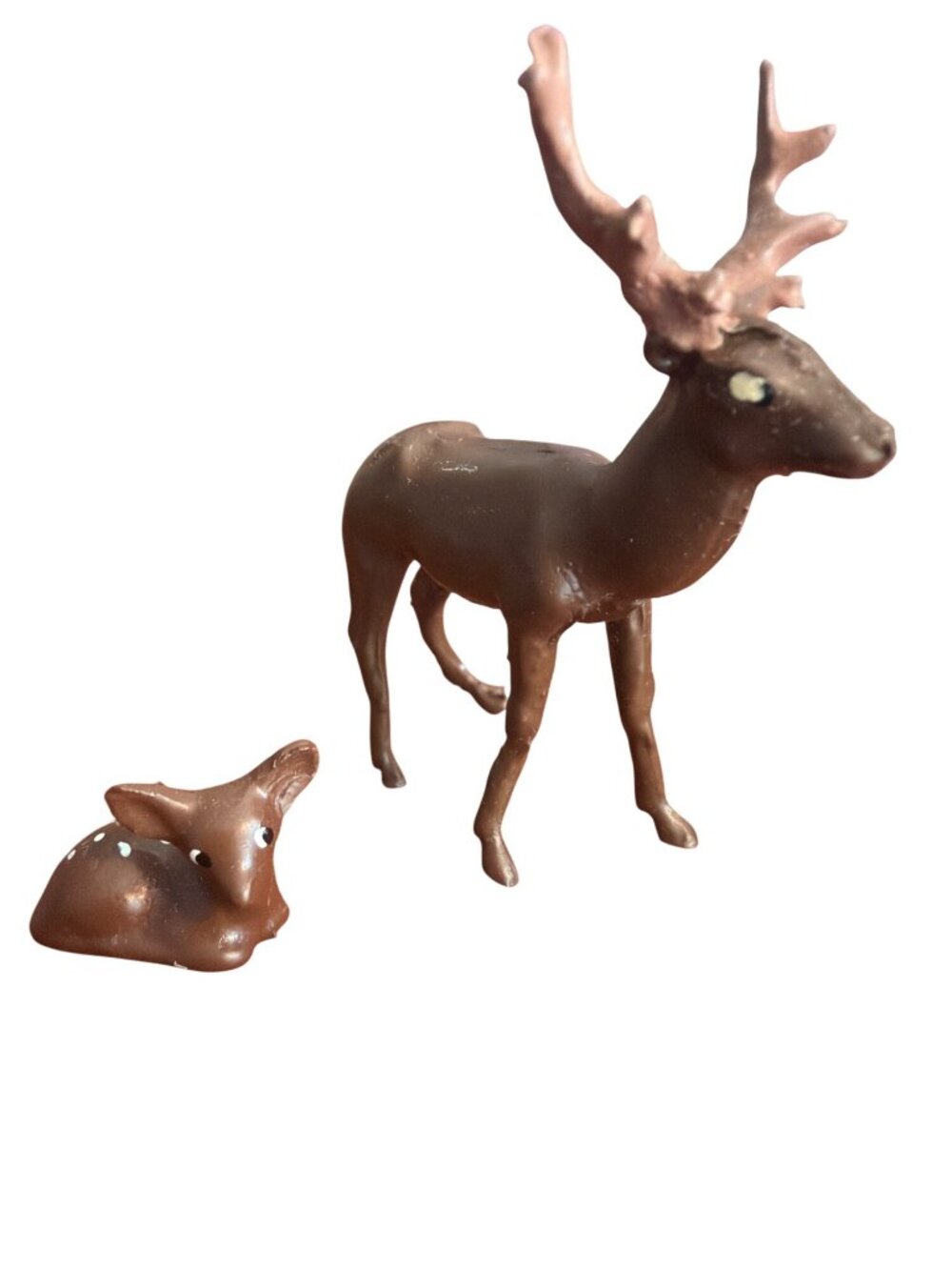 Vintage Brown Deer Fawn Figurines Painted Cast Iron Brown Rustic Estate Wildlife